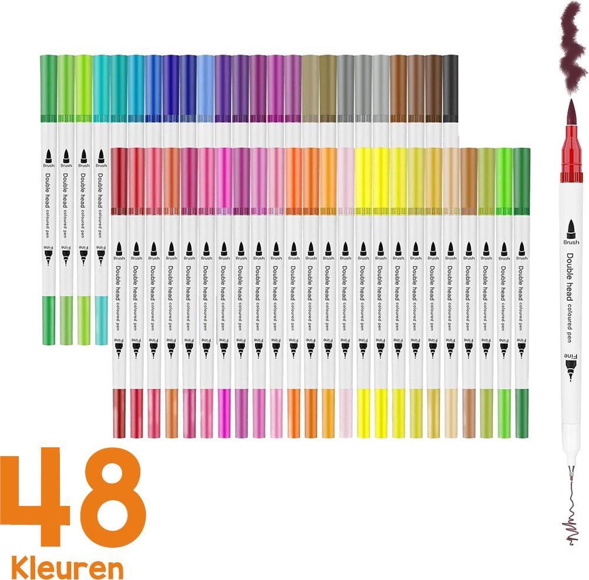 Lubadoo® - Twinmarkers - 48 Kleuren - Bullet Journal Pennen - Stiften - Kalligrafie - Handlettering - Accesoires - Twinmarker - Brush Pennen
