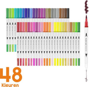 Lubadoo® - Twinmarkers - 48 Kleuren - Bullet Journal Pennen - Stiften - Kalligrafie - Handlettering - Accesoires - Twinmarker - Brush Pennen