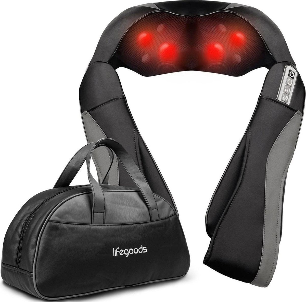 LifeGoods Shiatsu Massage Kussen - Elektrisch Nek en Schouder Apparaat met Draagtas – Zwart