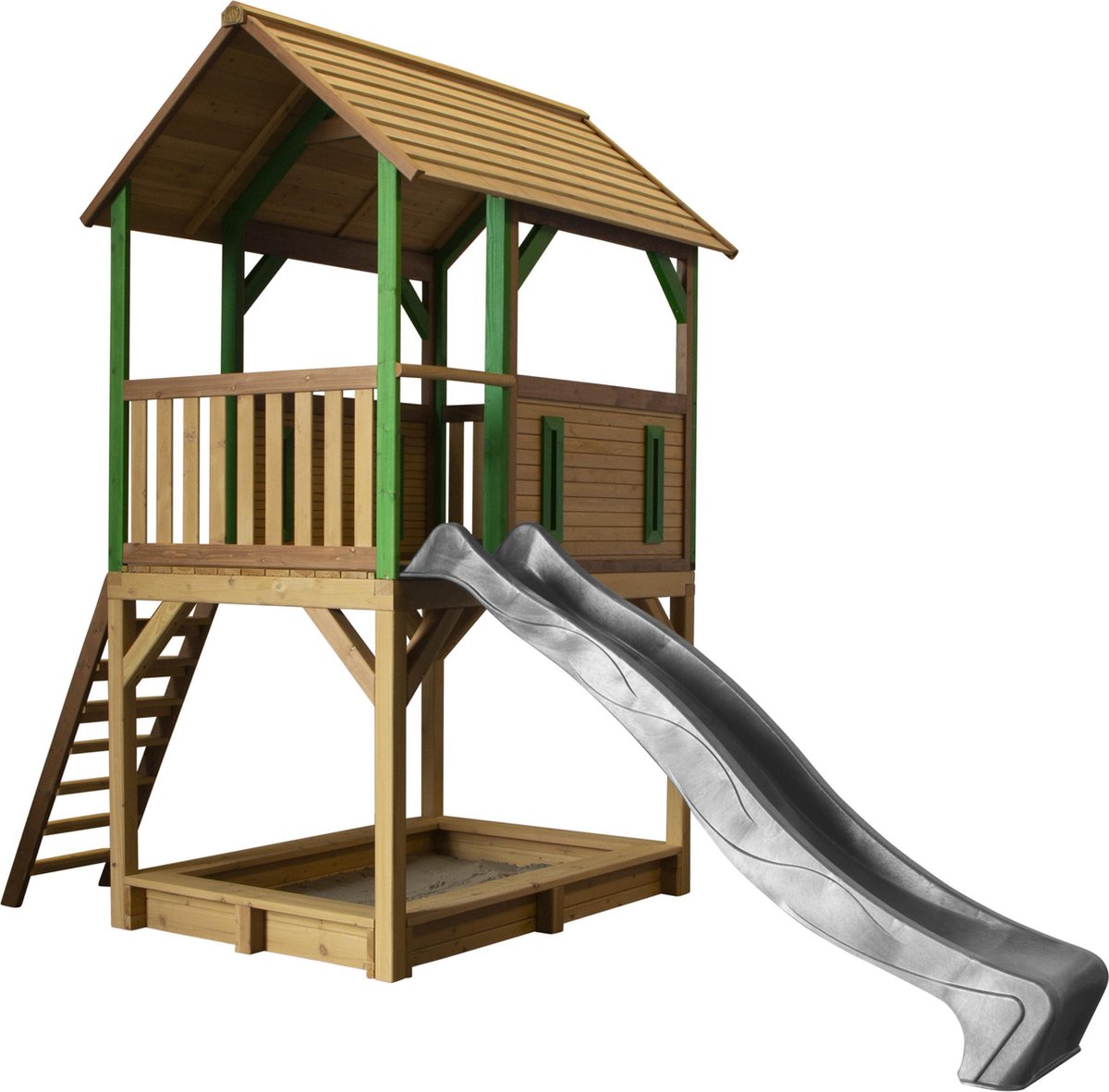 AXI Pumba Speelhuis Bruin/groen - FSC - Platform 118 cm - Grijze glijbaan