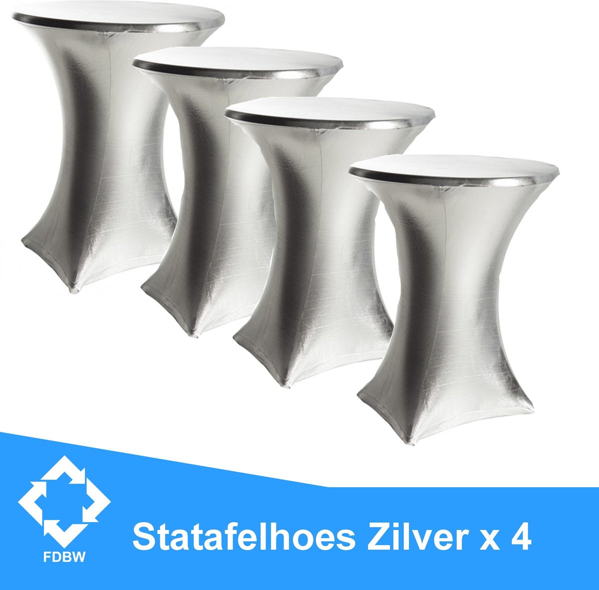 Statafelrok Luxe x 4 ZILVER - Statafel Tafelrok - Statafelhoes - Stretch – ∅80-85 x 110 cm – geschikt voor Horeca Evenementen | Sta Tafel Hoes | Statafel | Staantafelhoes | Cocktailparty | Trouwerij | Bruiloft | Sta-tafel rok | Statafelrok | SET VAN