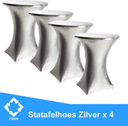Statafelrok Luxe x 4 ZILVER - Statafel Tafelrok - Statafelhoes - Stretch – ∅80-85 x 110 cm – geschikt voor Horeca Evenementen | Sta Tafel Hoes | Statafel | Staantafelhoes | Cocktailparty | Trouwerij | Bruiloft | Sta-tafel rok | Statafelrok | SET VAN