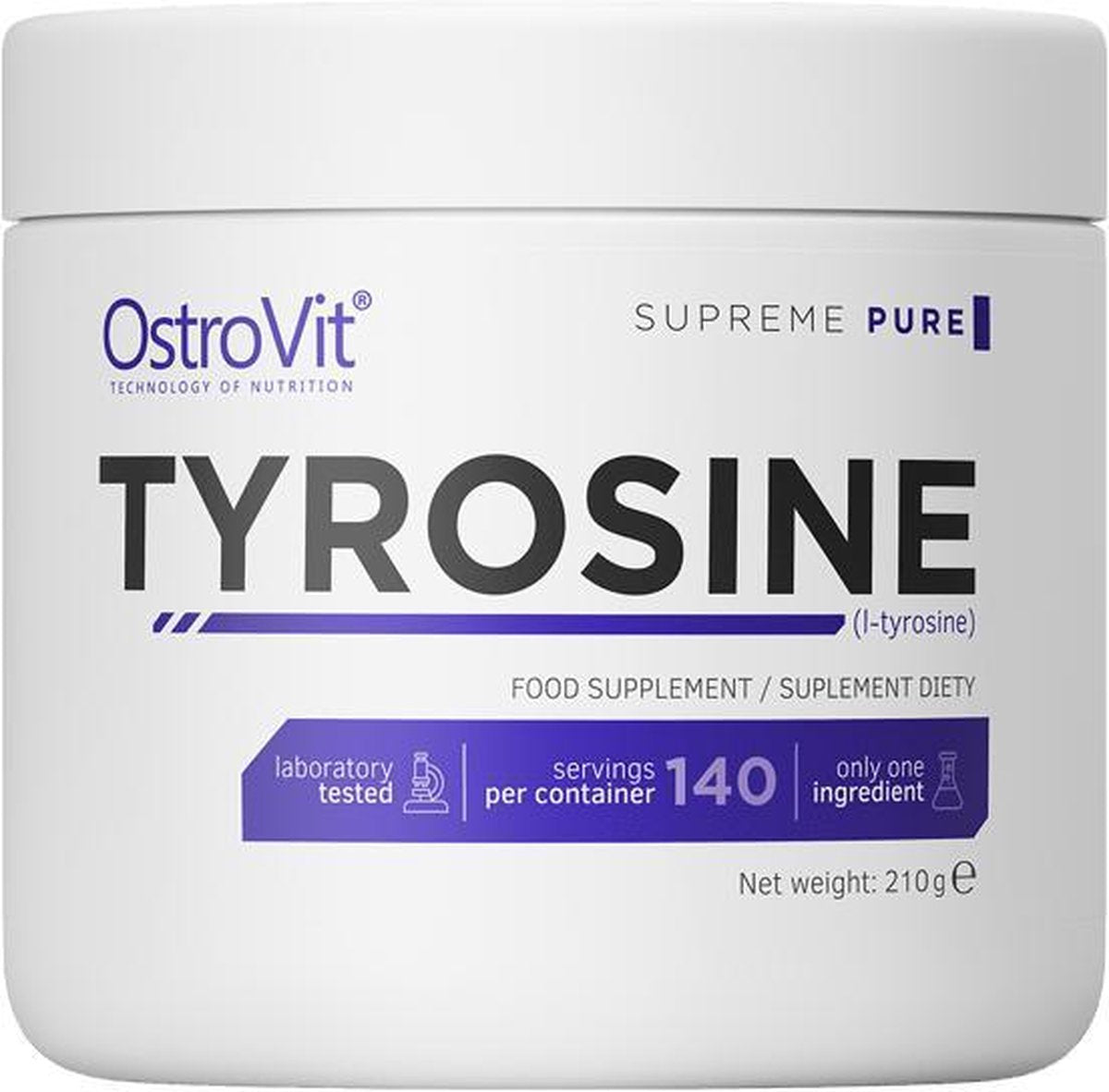 Aminozuren - Tyrosine Powder 210g OstroVit - Naturlijk + GRATIS Bulk Shaker 700ml