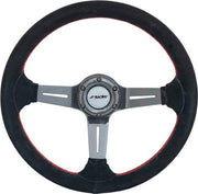 Simoni Racing High-End Racing Sportstuur Carlos 350mm - Echt Carbon - Zwart Suede + Rode Stiksels