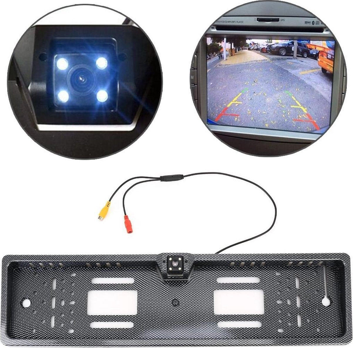 JX-9488 720x540 Effectieve Pixel NTSC 60HZ CMOS II Universele waterdichte auto Koolstofvezel achteruitrijcamera Backup-camera met 2W 80LM 5000K wit licht 4LED-lamp