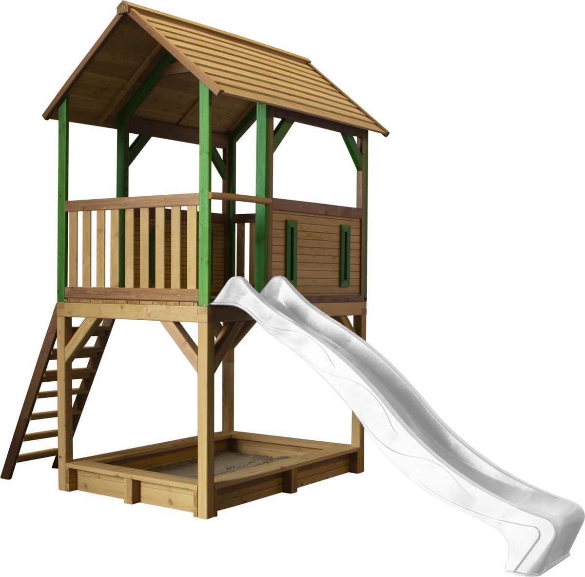 AXI Pumba Speelhuis Bruin/groen - FSC - Platform 118 cm - Witte glijbaan