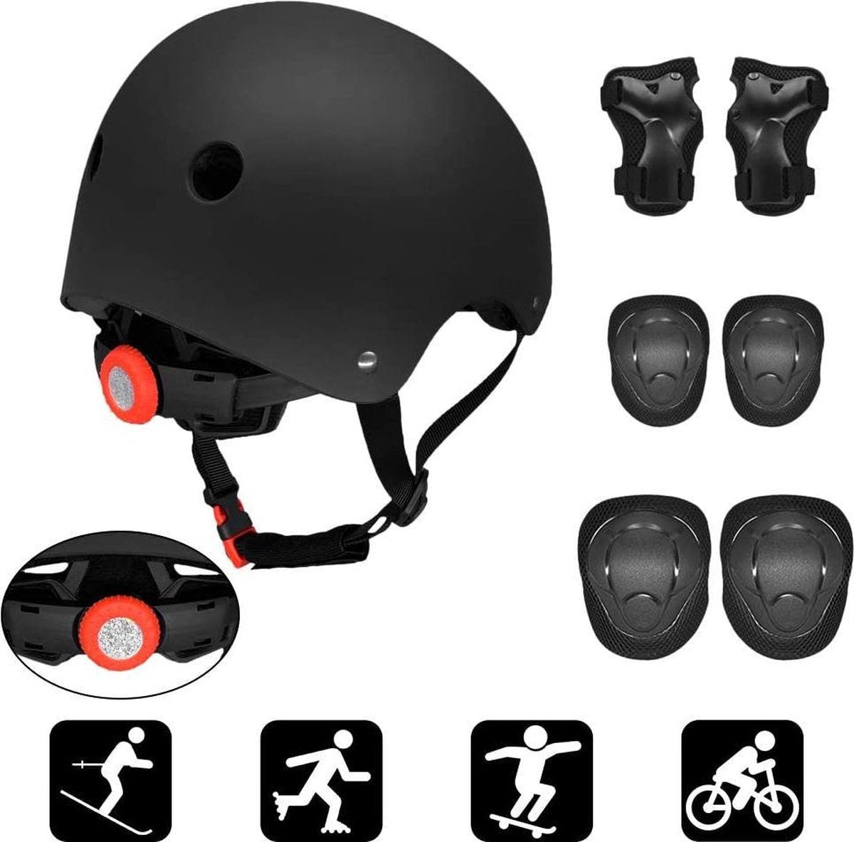 Kids 7 in 1 Helm en Pads Set Verstelbare Kids Knie Pads Elleboog Pads Zwart Polsbeschermers voor Scooter Skateboard Rolschaatsen Fietsen