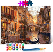 Venetië in de schemering - Puzzel Schilderen op nummer - Houten puzzel - 500 stukjes - 38x52 cm
