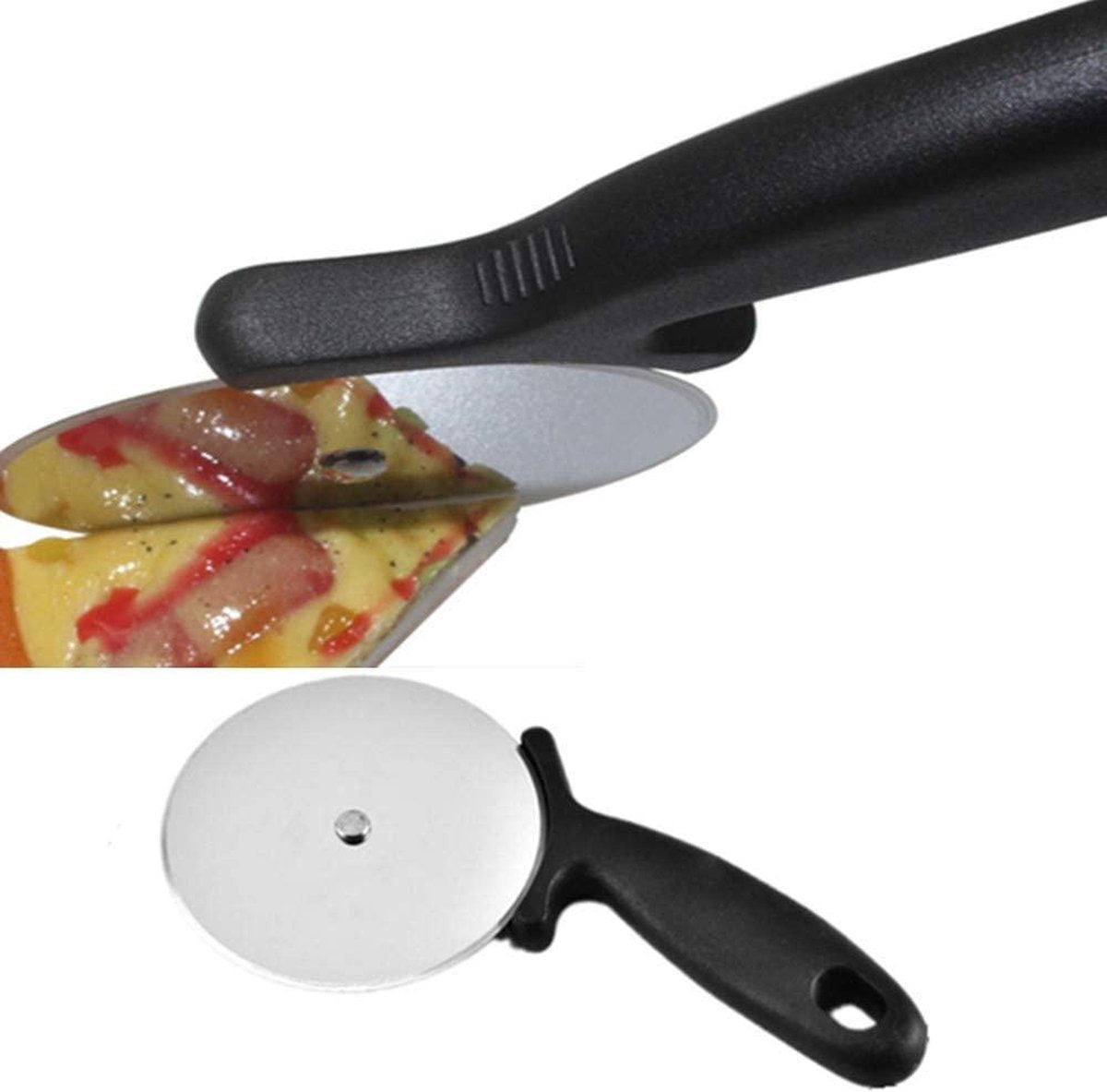 Doodadeals® Pizzasnijder – Pizzaroller – Pizzames – RVS met Zwart Handvat – 1 stuk