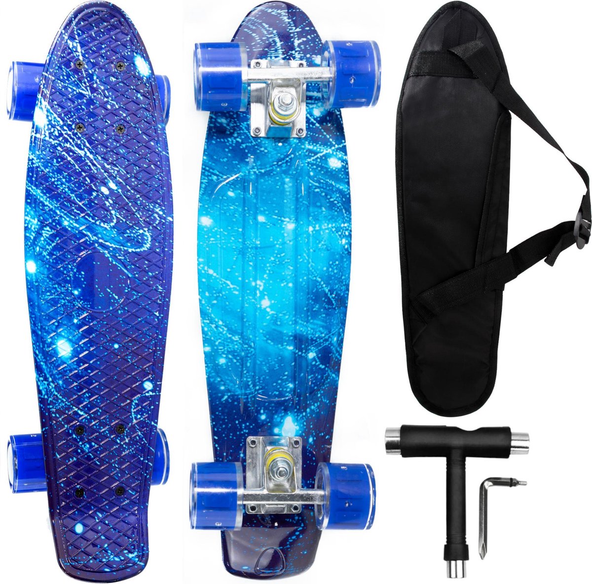Big Bang Boards® Milky Way – Penny Board met Flash Wheels – Penny Board Meisjes & Jongens – Penny Board Pastel – Penny Board Blauw – Penny Board Led Wieltjes – Skateboard – 22 inch