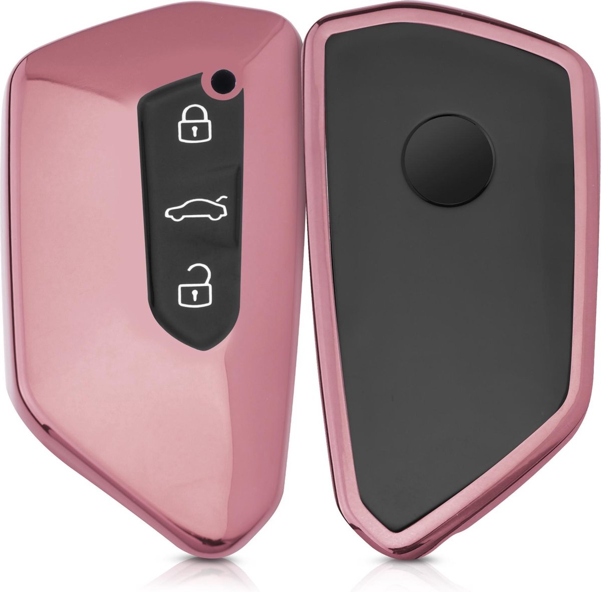 kwmobile autosleutelhoes voor VW Golf 8 3-knops autosleutel - TPU beschermhoes in hoogglans roségoud