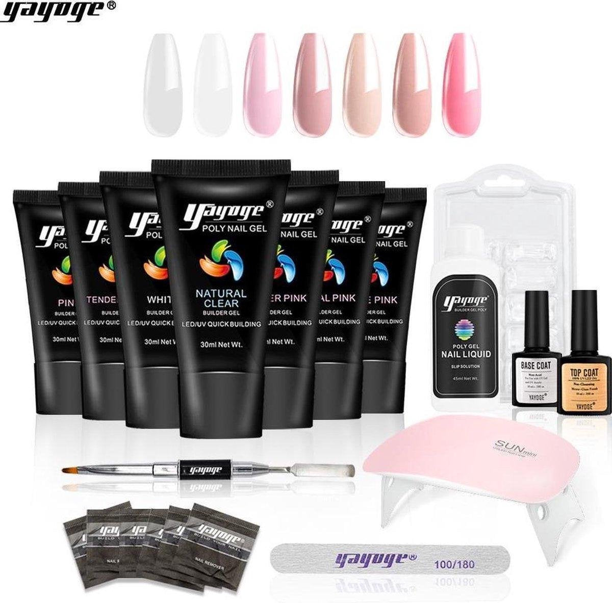 Polygel - Gelnagels Starterspakket - Polygel Starterspakket - Gellak starterspakket - Gel Nagellak - Kunstnagels - UV Lamp - 7 kleuren