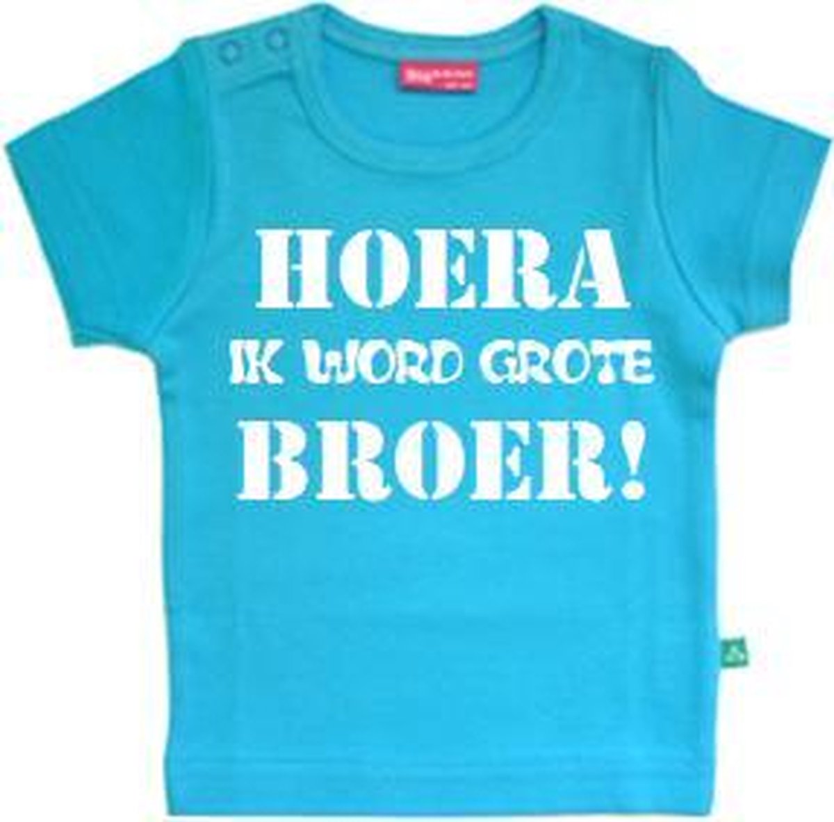 T-shirt korte mouw | Hoera ik word grote broer! | aqua blauw | maat 74/80