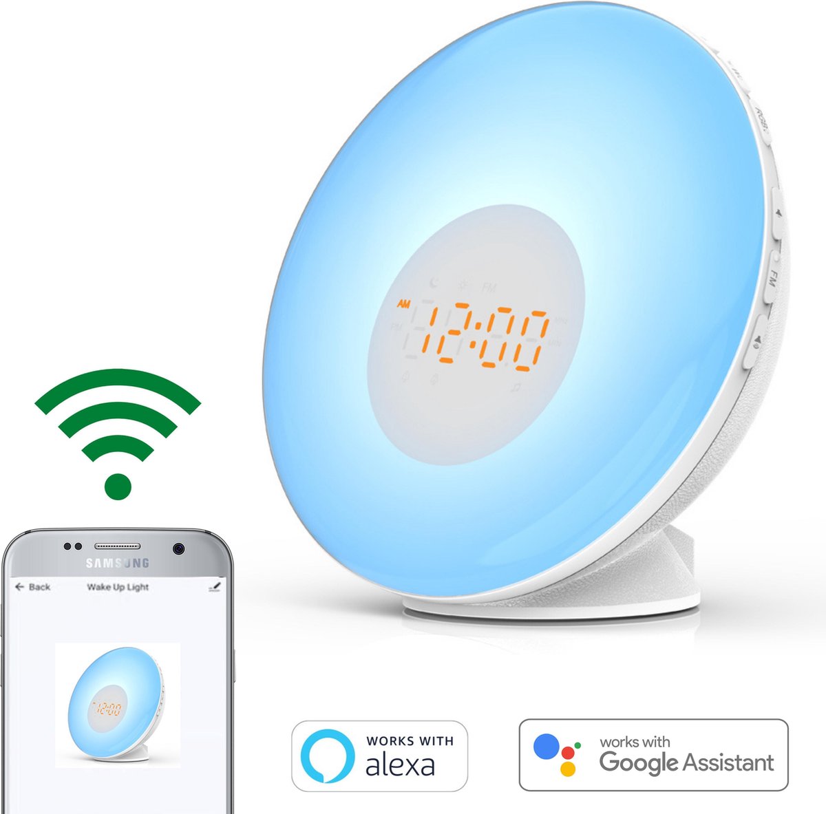 Greenure Wake Up Light met App Pro - White Noise Machine - Wekker - Slaaptrainer - Google Hom
