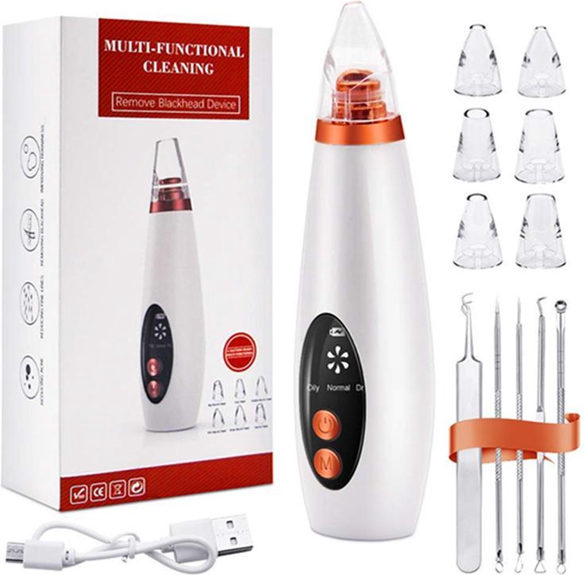 365P Blackhead remover - Vacuüm puistenverwijderaar - gratis comedonenlepelset - 6 opzetstukken