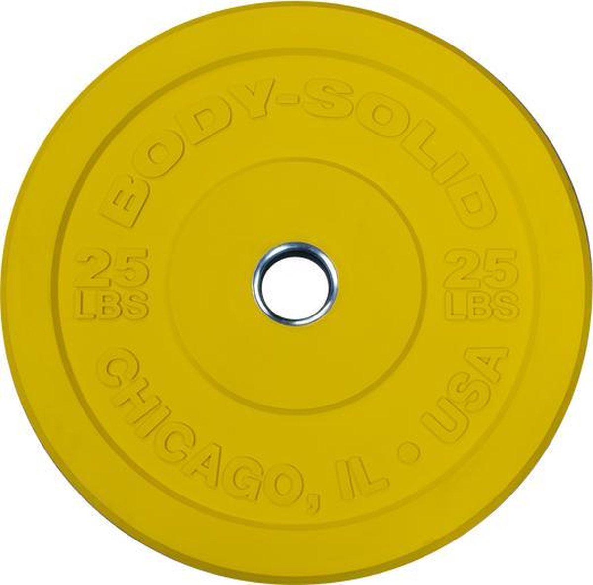 Chicago Extreme Gekleurde Olympische Bumper Plates OBPXCK - 15 kg Geel - Zwart