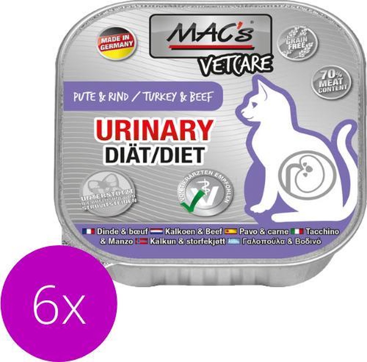 MAC’s Vetcare Urinary Kattenvoer - 70% Kalkoen & Rund - 6 x 100g