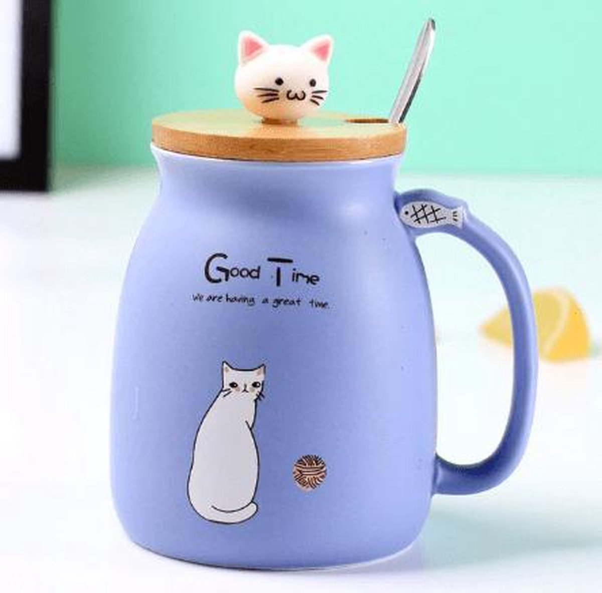 kat thee kop paars - cat tea cup purple - 450 ml - theekop - kat theekop - mok - beker - geschenk - cadeau - gift - huis - kat - tea cup - home - theekopjes - keramiek - keramische theekop