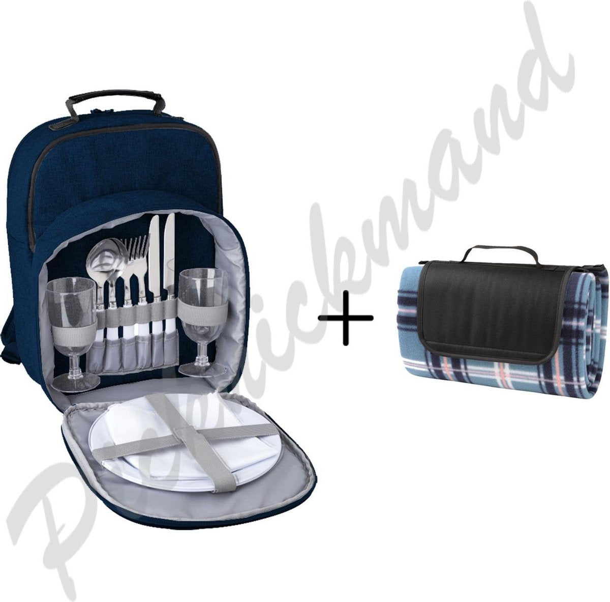 Picknicktas Jeans blauw - met koelvak - met picknickkleed geruit