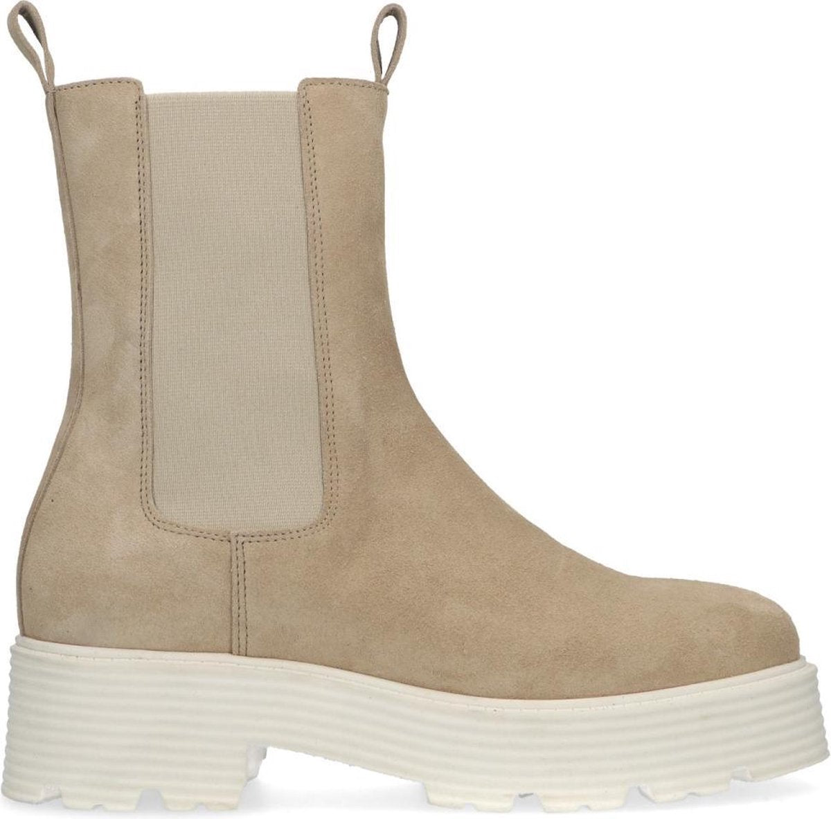 Manfield - Dames - Beige suède chelsea boots met plateauzool - Maat 39