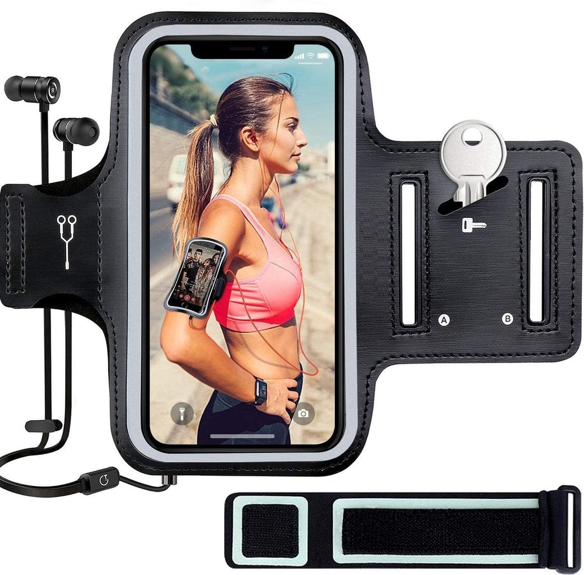 Hardloop Telefoonhouder - Premium Kwaliteit - met Sleutelvak en Headset uitsparing - Sport Armband - Geschikt voor iPhone / Samsung - Oppo / LG / Sony / Huawei / Motorola / OPPO / Xiaomi