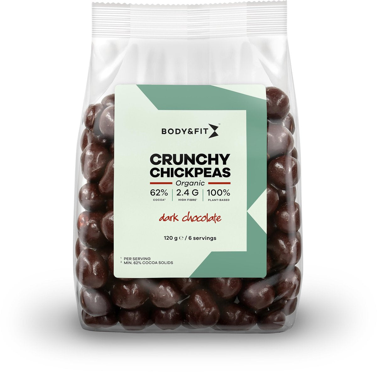 Body & Fit Crunchy Chickpeas - Biologische Knapperige Kikkererwten - Chocolade Smaak - 120 gram (1 zak)