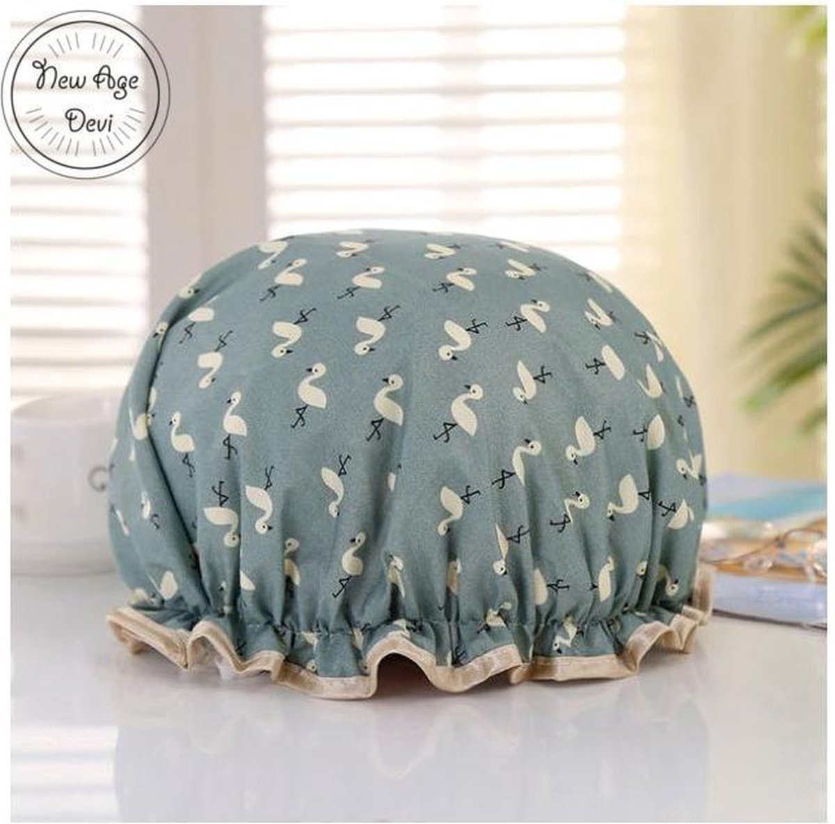 New Age Devi - Dikke 1Stuks Douche muts - Shower Cap - Flamingo Blue - Blauw - Waterdicht - BadMuts - Dubbele Laag - Douchemuts Haar Cover Bedekking - Vrouwen Benodigdheden DoucheCap Badkamer