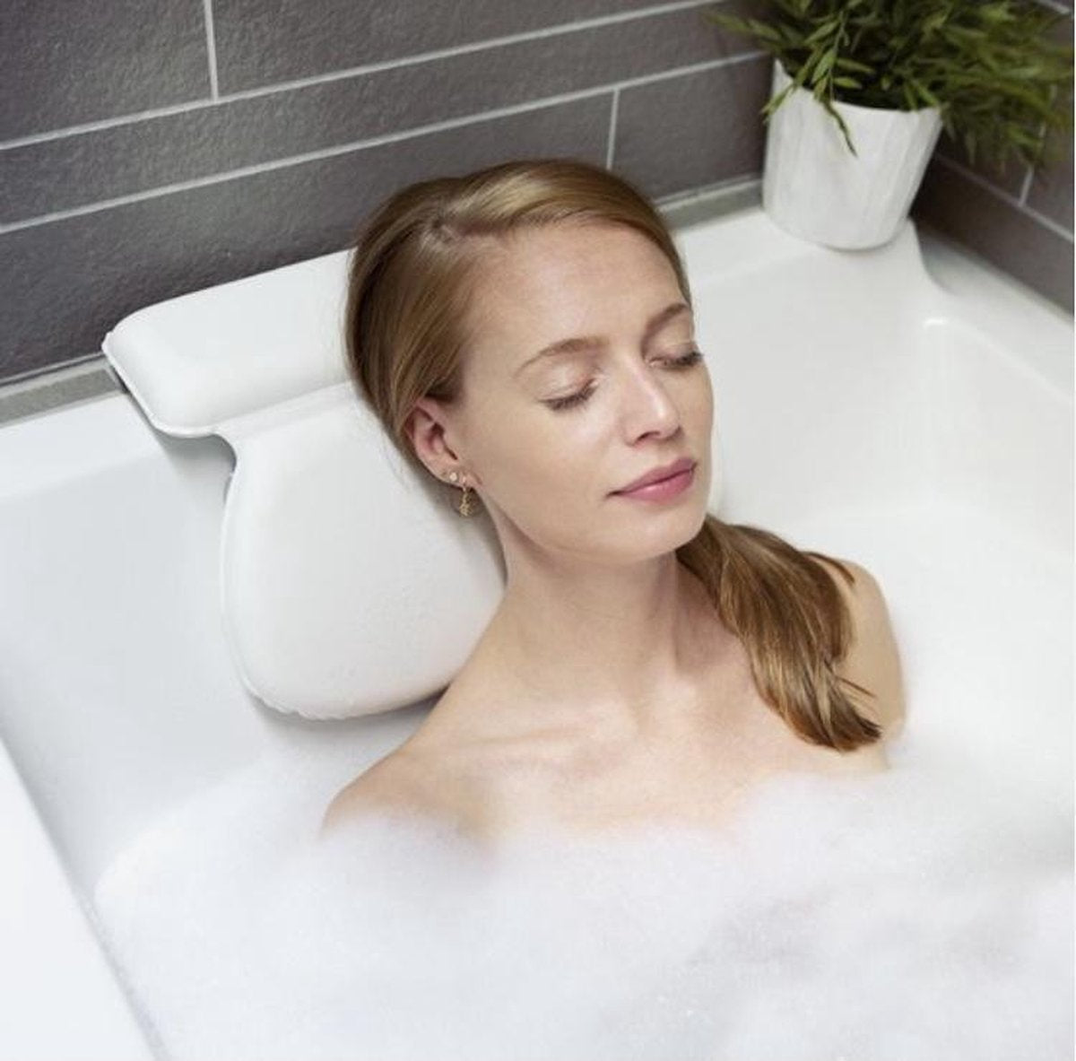 Nivadebro Luxe Badkussen met Anti Slip Zuignappen - Home Spa Kussen voor Rug/Schouder/Nek - Orthopedisch Hoofd Steun voor In Bad en Jacuzzi - Waterdicht - Wit