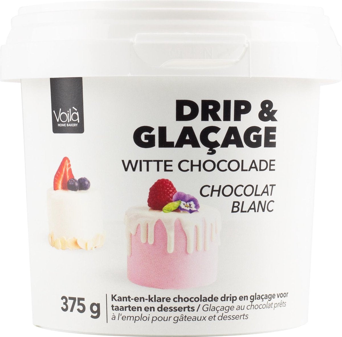 Voila Home Bakery | Drip & Glacage witte chocolade – 375 gram bakje