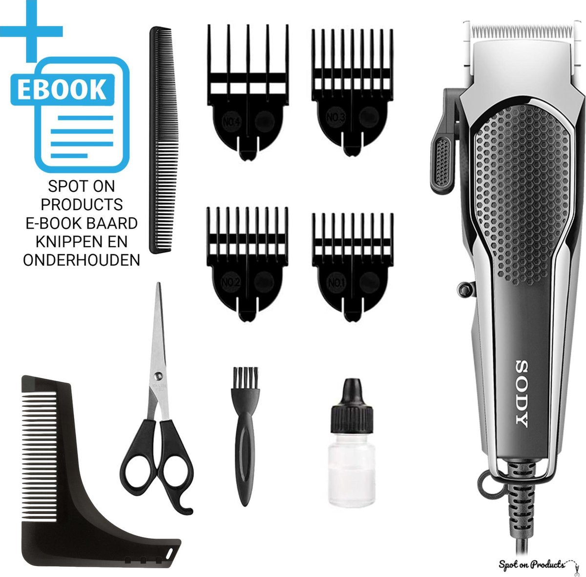 Sody bekabelde professionele tondeuse– 4 opzetkammen – Tondeuse mannen  - Baardtrimmer - Trimmer  - inclusief SOP baardkam
