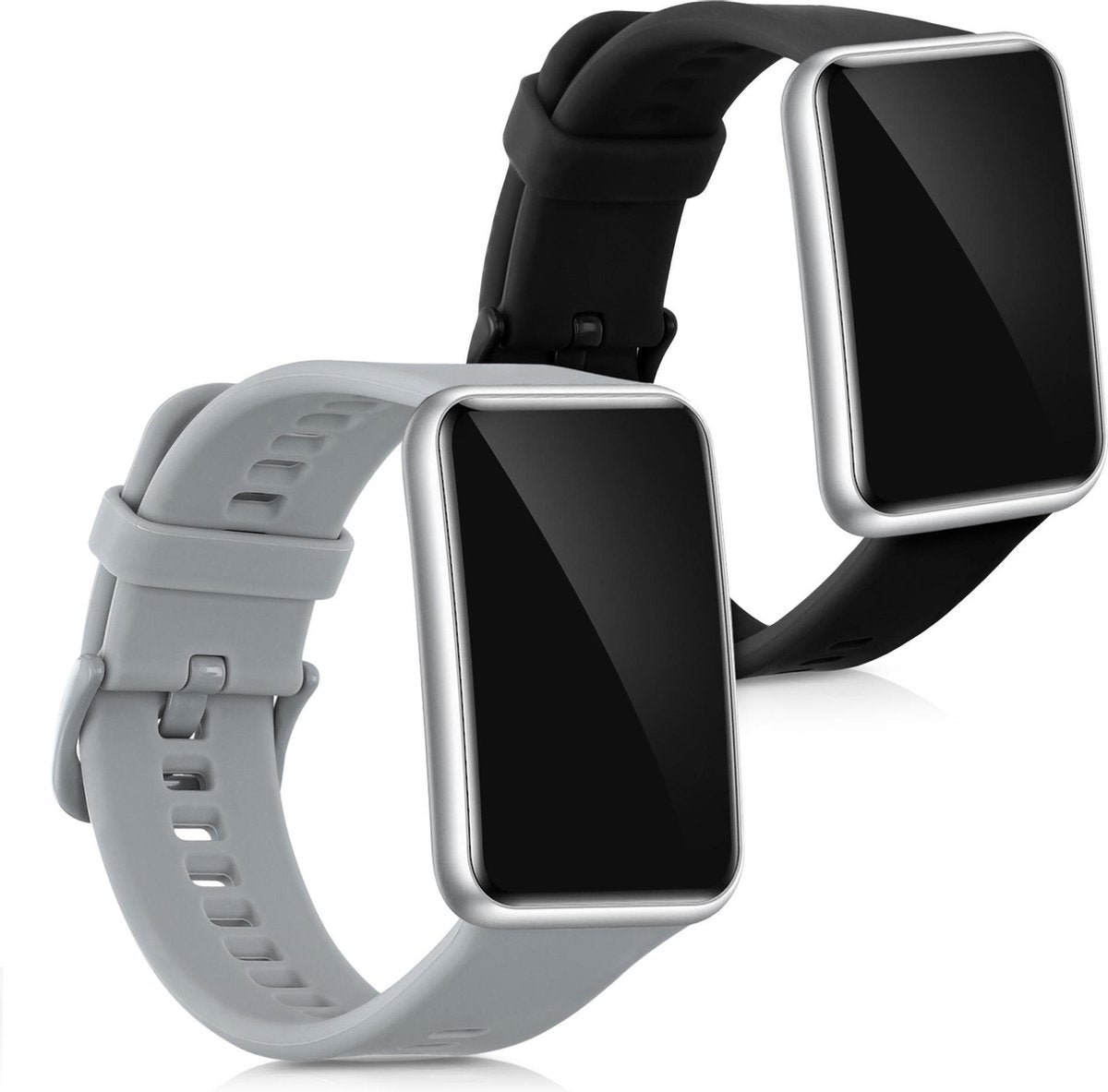 kwmobile 2x horlogeband voor Huawei Watch Fit - siliconen band voor fitnesstracker - zwart / grijs