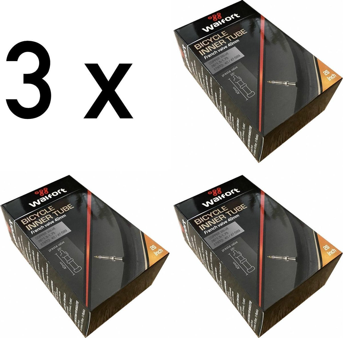 3 x Binnenband 26 inch / 26" voor de Fiets / Frans Ventiel / Racefiets / Mountainbike / Fietsbinnenband / 40 mm / Band 40 / 47 - 599 Wiel / 26 * 1.5 - 1.75 / 26 "