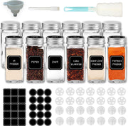 Soothe 12 Glazen Kruidenpotjes Set met 2 Soorten Strooideksels – Kruidenstrooier 120 ml – Compleet Pakket incl Kruidenpotjes Stickers