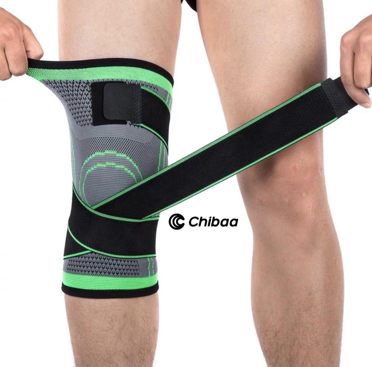 Chibaa Knie band Groen |Unisex |Knie Versterking |Orthopedische kniebrace voor kruisband |Knieband voor meniscus | Kniebeschermer |Knie brace patella | Compressie kniebandage blessure |Sporten |Bescherming|