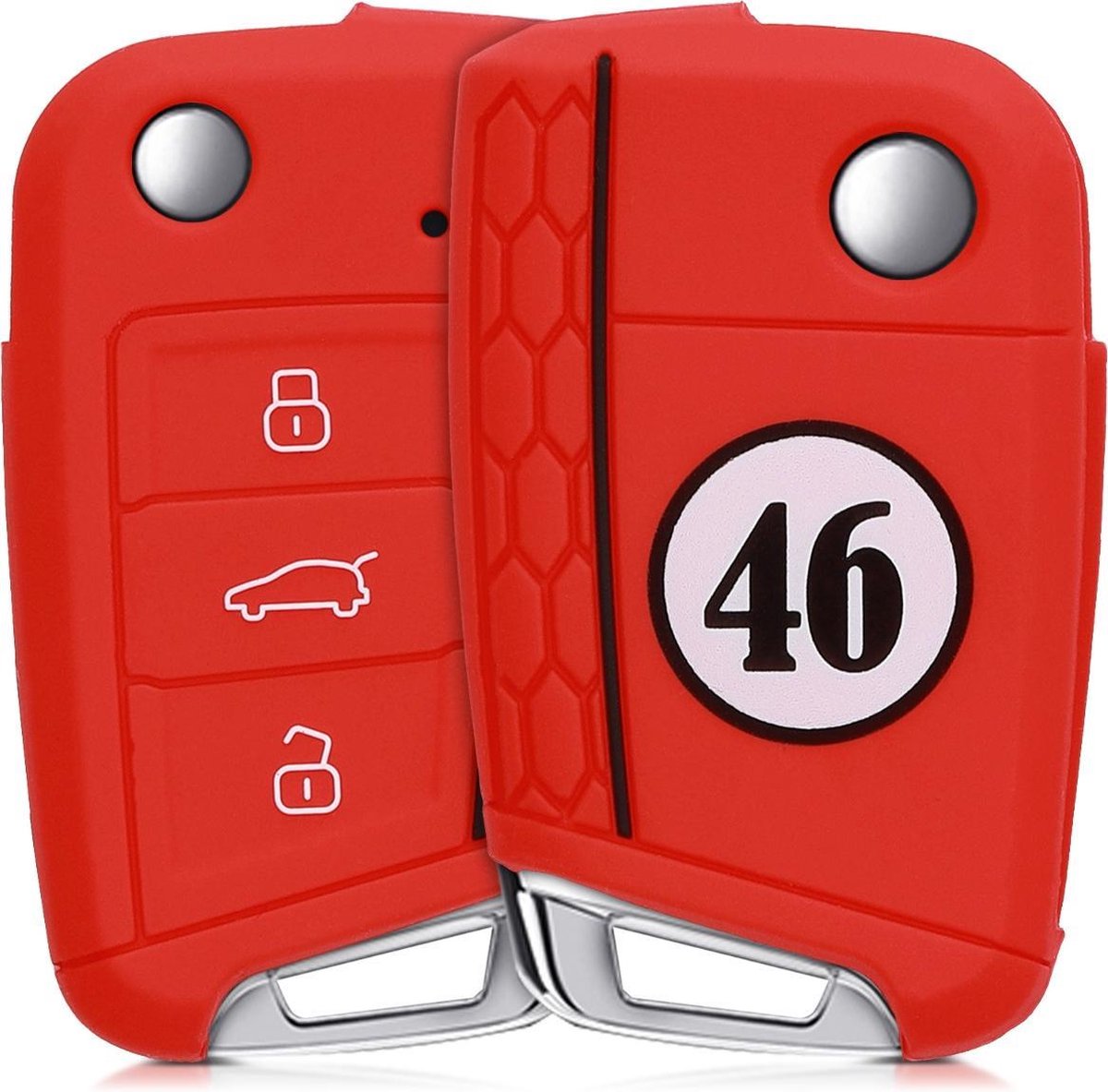 kwmobile autosleutelhoes voor VW Golf 7 MK7 3-knops autosleutel - Siliconen beschermhoes in zwart / wit / rood - Nummer 46 design