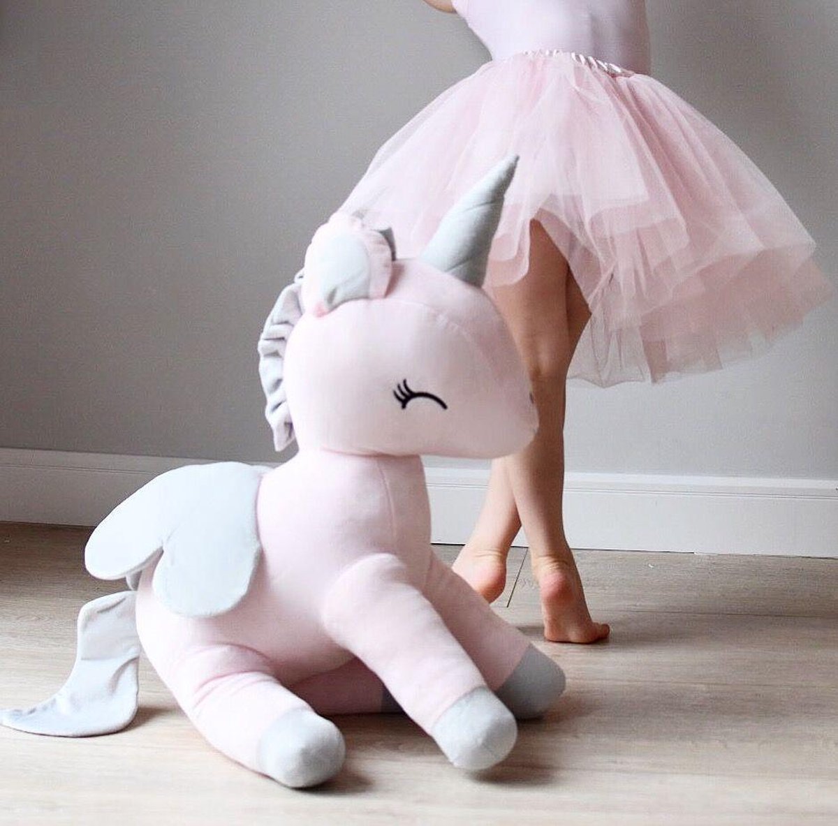Pluche unicorn XL - roze met grijs - eenhoorn