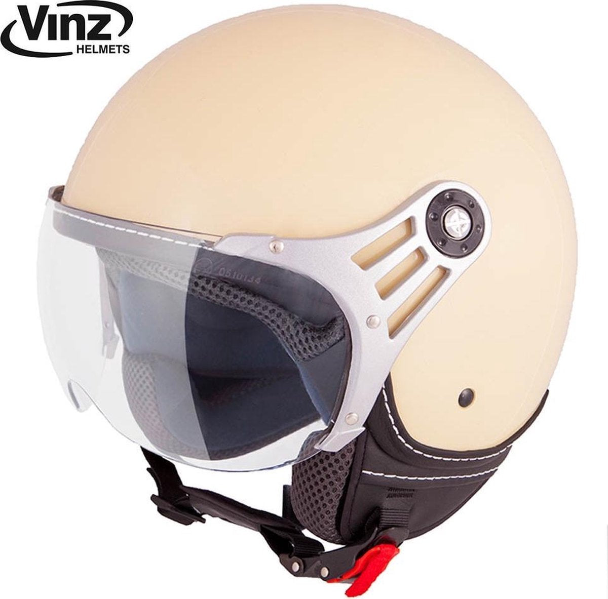 Vinz Stelvio Jethelm Crème / Scooterhelm / Brommerhelm / Motorhelm / Fashionhelm voor Scooter / Vespa / Brommer / Motor