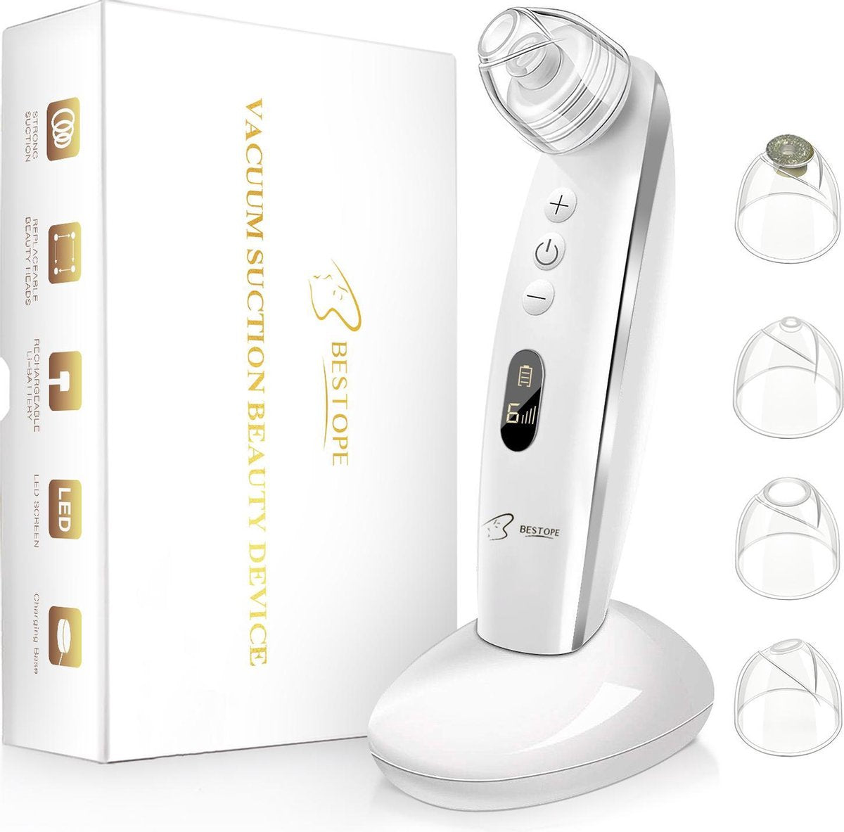 Bestope Blackhead Remover vacuüm | Mee eters verwijderen | Poriënreinigers | Mee eter verwijderaar | 6 Zuigstanden | 4 Opzetstukken