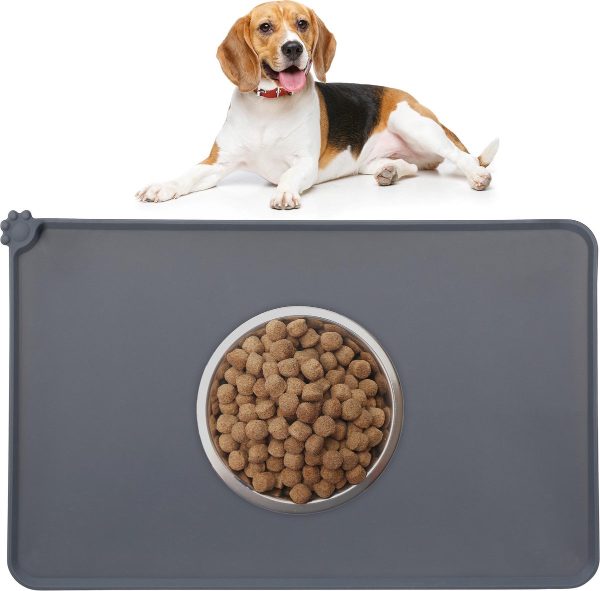 relaxdays placemat hond - siliconen - antislip - voermat kat - voerbak mat - waterdicht donkergrijs