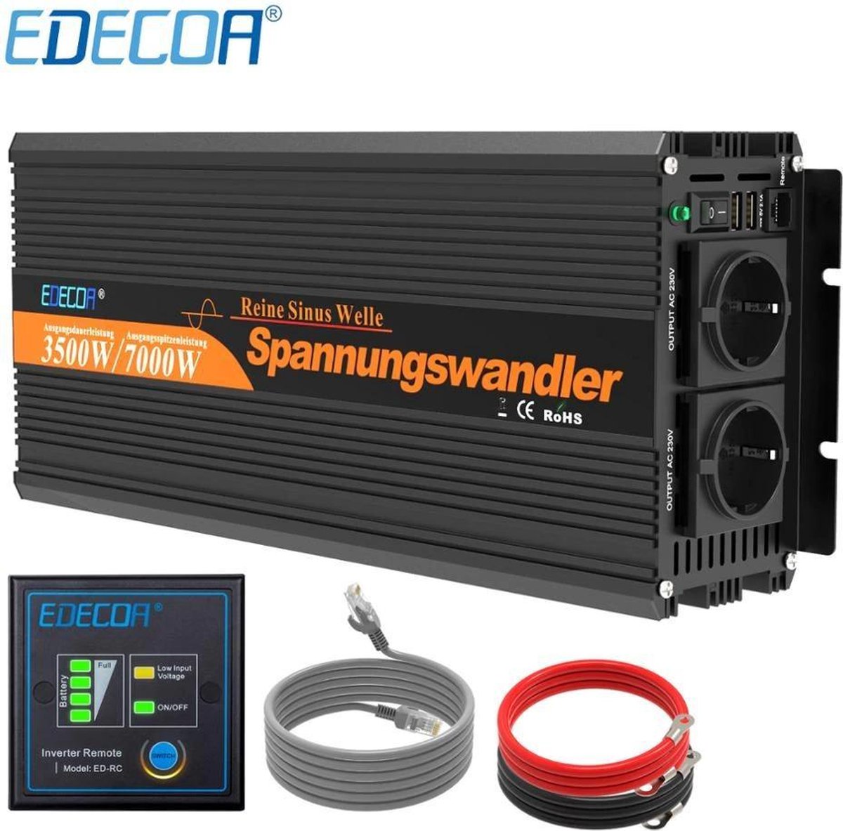 Omvormer 12V-230V Zuivere Sinus | 1500W/3000W + controller | 1x USB Poorten