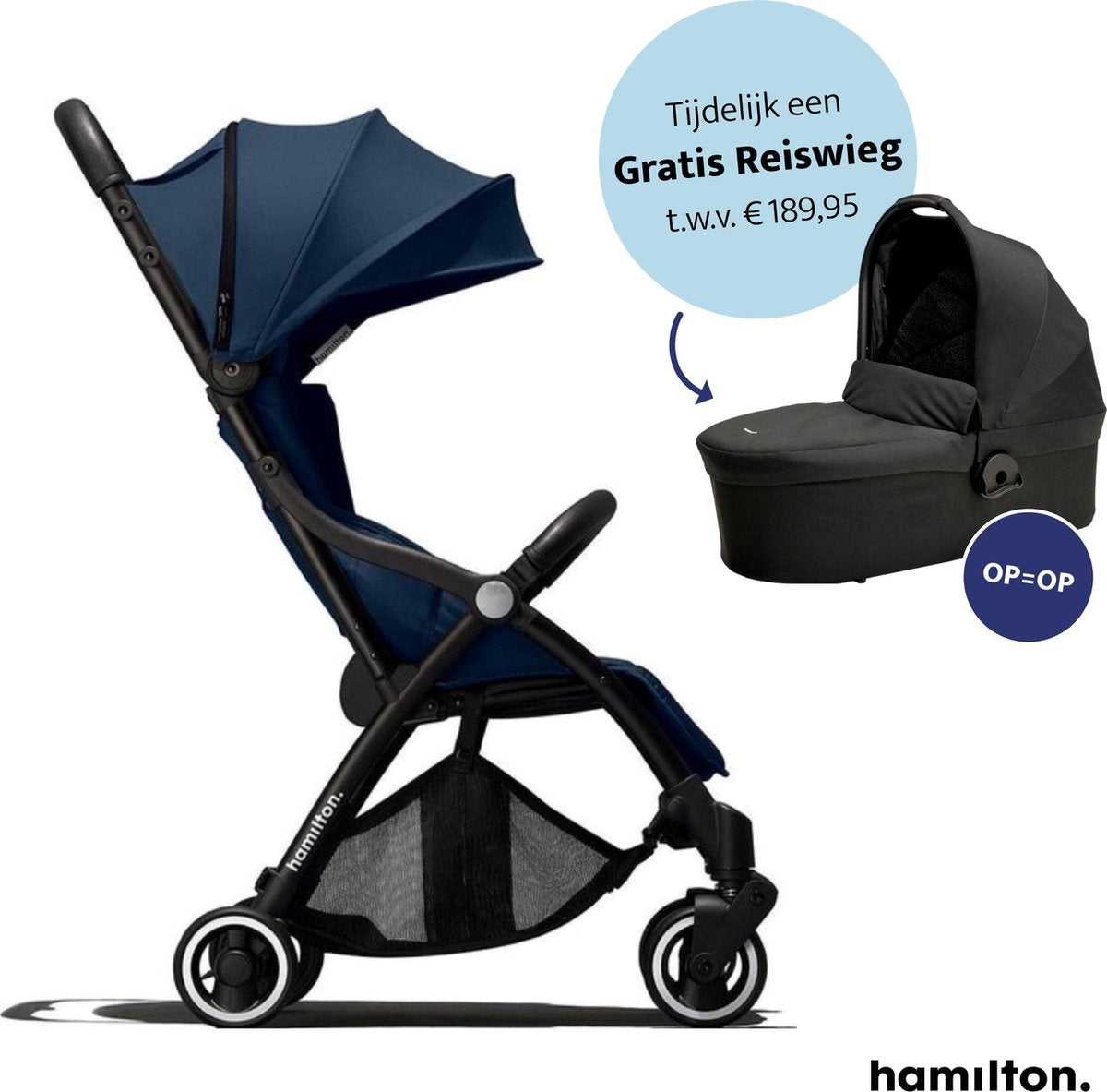 Hamilton One Prime X1 Stroller – 2 in 1 Kinderwagen - Magicfold™ technologie – Buggy – Navy + monteerbare Hamilton Essential Black Reiswieg t.w.v. €189