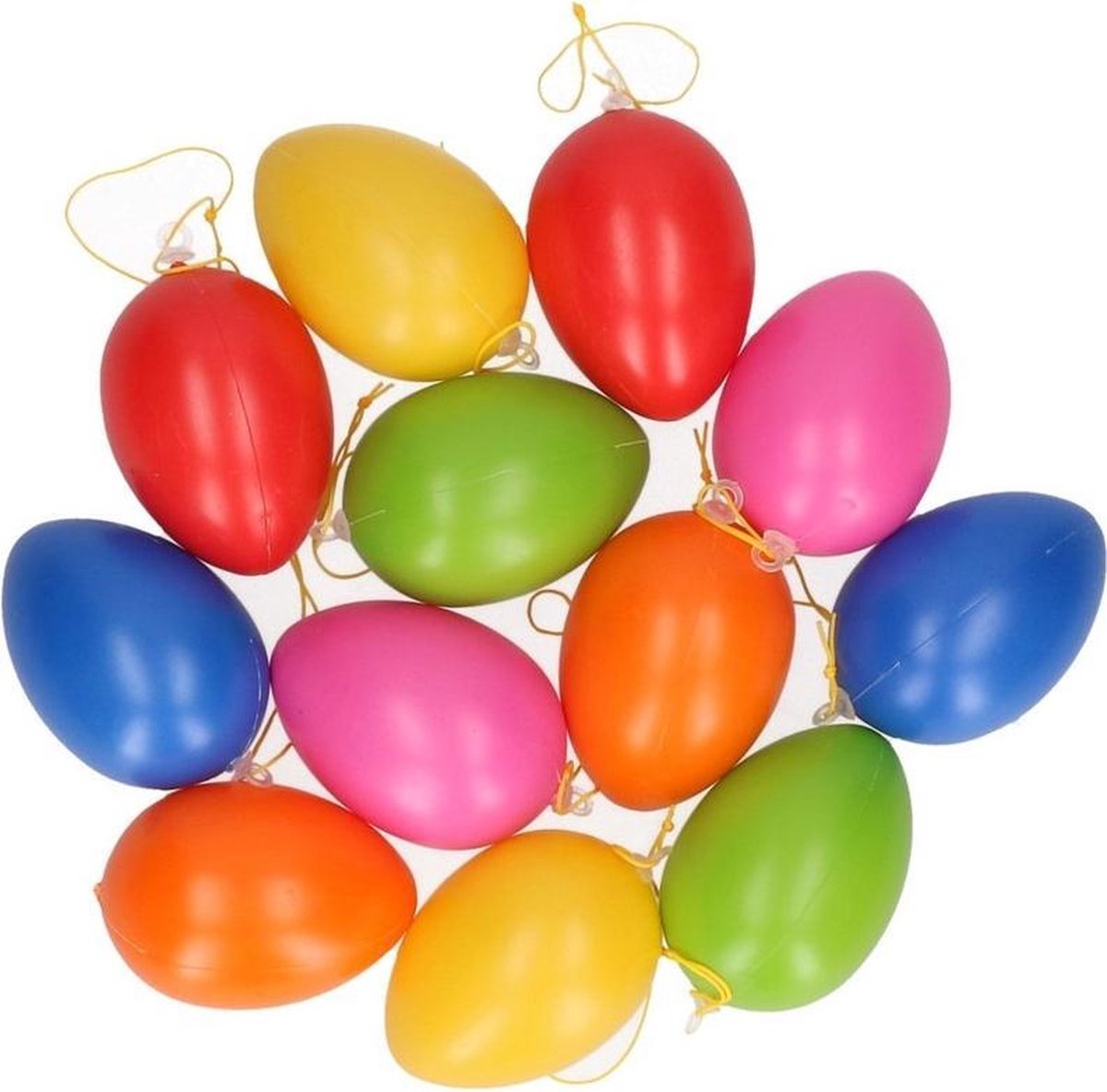 120x Gekleurde paasei hangdecoratie - Paasversiering/Paasdecoratie - Paaseieren met touwtje in verschillende kleuren