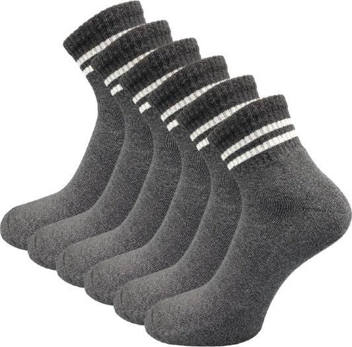 6 paar Quarter Sneakersokken - SQOTTON - Grijs-Wit Gestreept - Maat 43-46