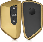 kwmobile autosleutelhoes voor VW Golf 8 3-knops autosleutel - TPU beschermhoes in hoogglans goud