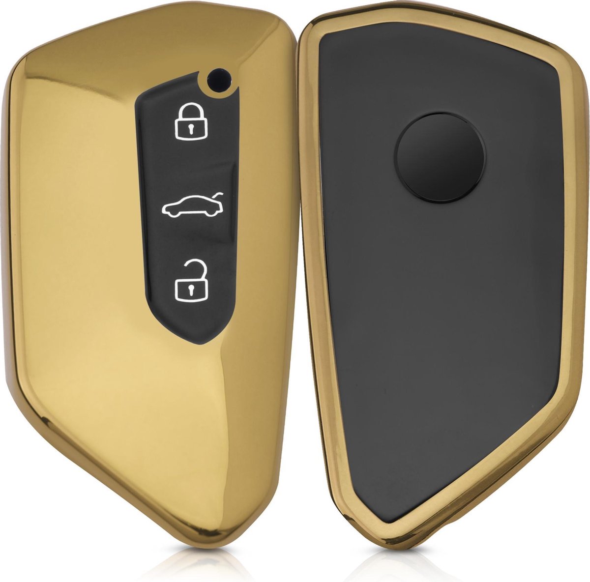 kwmobile autosleutelhoes voor VW Golf 8 3-knops autosleutel - TPU beschermhoes in hoogglans goud