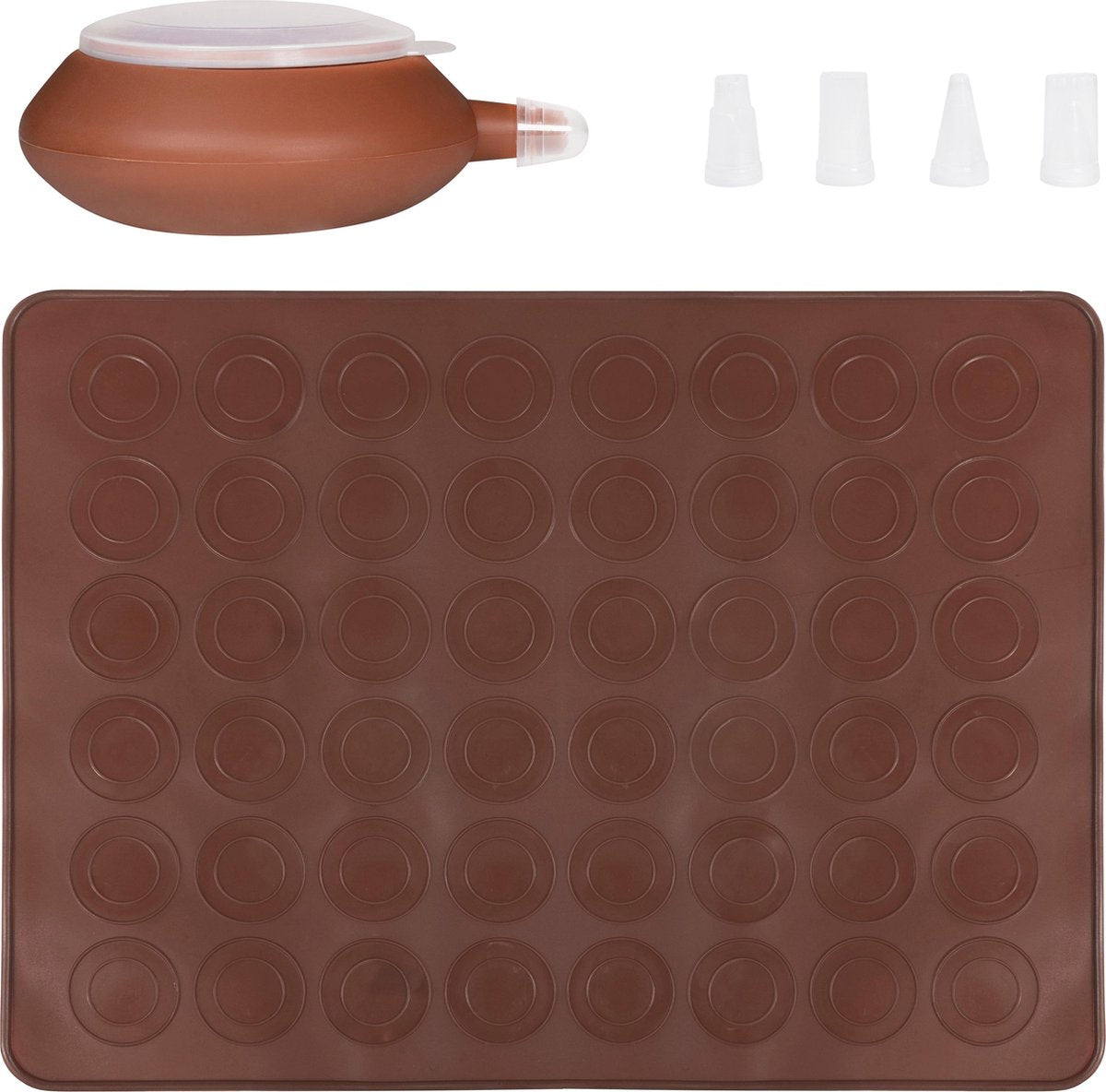 Krumble Macaron bakset / Macaron bakmat / Spuitzak / Spuitzak met mondjes / Bakken / Garneergerei / Bakgerei / Taartdecoratie - 28 x 37 (lxb) - Met 4 spuitmondjes