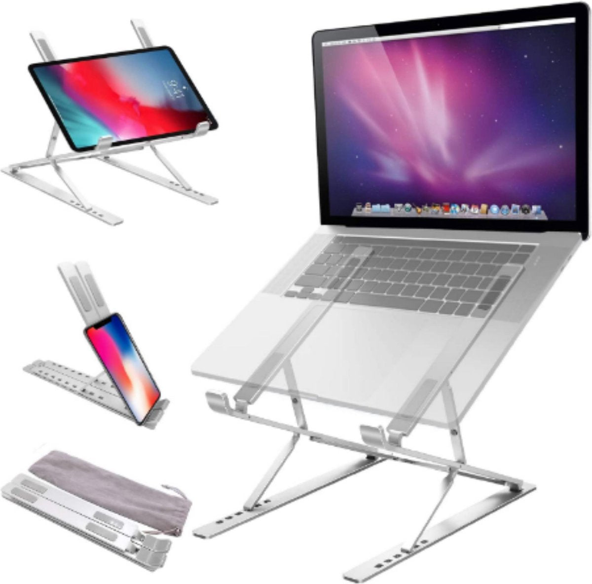 W&Z Ergonomisch laptop standaard - Verstelbaar - Opvouwbaar - Aluminium - Zilver