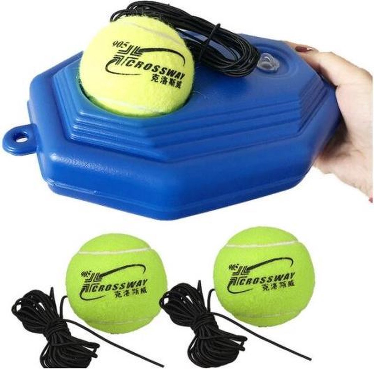 Tennistrainer - Tennisaccessoire - 3 Tennisballen - Tennis - Tennistraining - Elastisch touw - Buitentennis - Tennis apparaat - Om mee te trainen