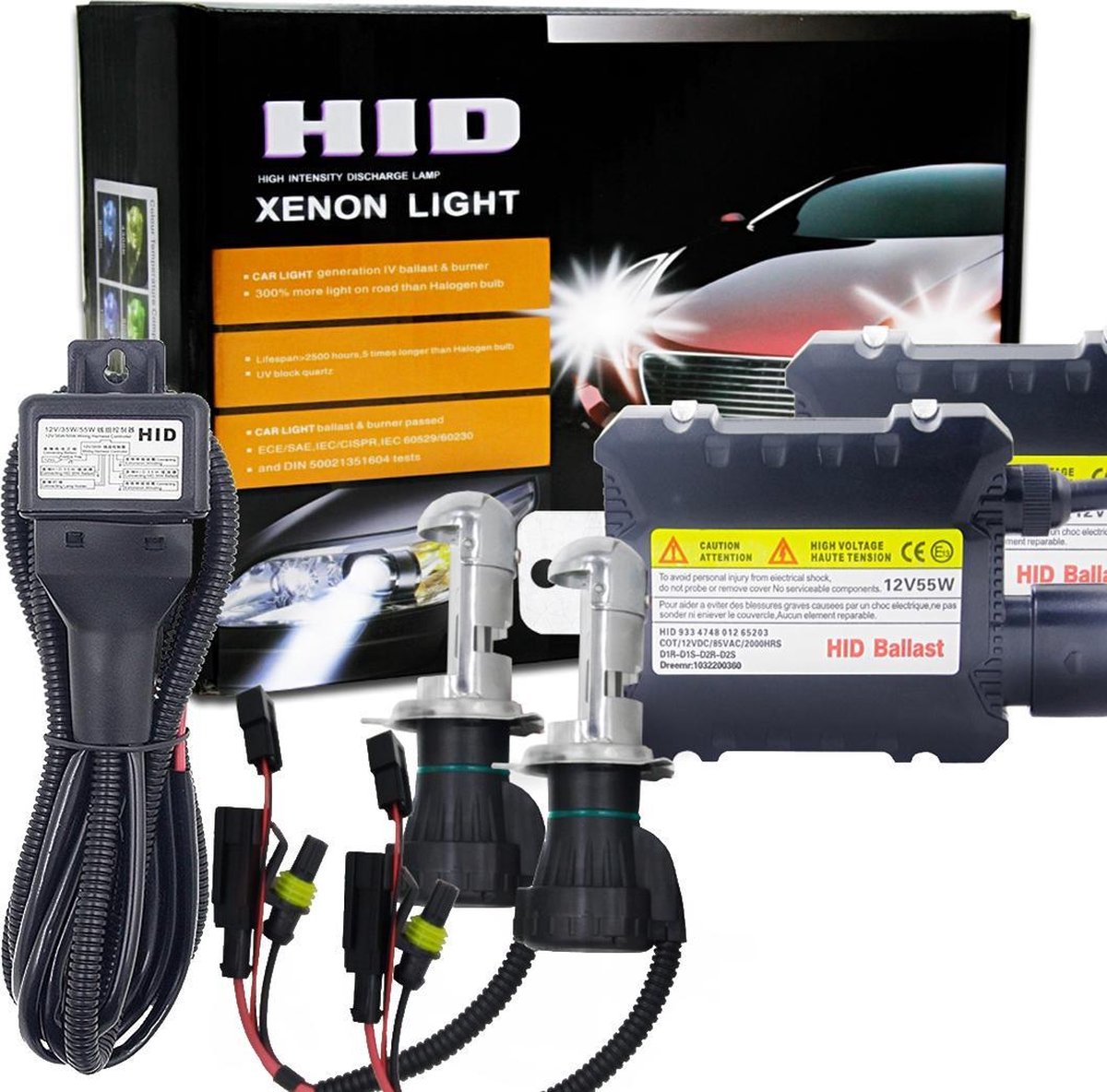 55W H4 / HB2 / 9003 4300K ​​HID Xenon-lichtconversiekit met zeer intensieve ontladingslegering