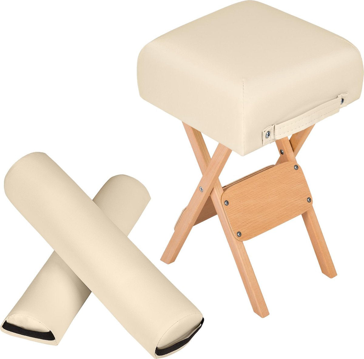 Massage Hocker met 2 rolkussens beige 400430